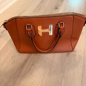Halston Heritage Cognac Leather Satchel with Gold Hardware
